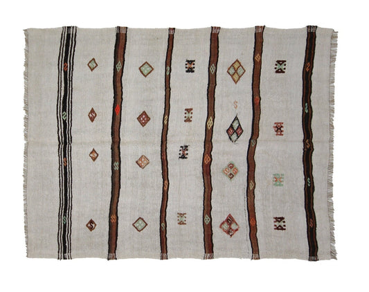 5x7 Kilim rug striped, Turkish rug organic, Hemp rug white neutral, Vintage kilim rug, Hemp kilim rug, Living room, 6564