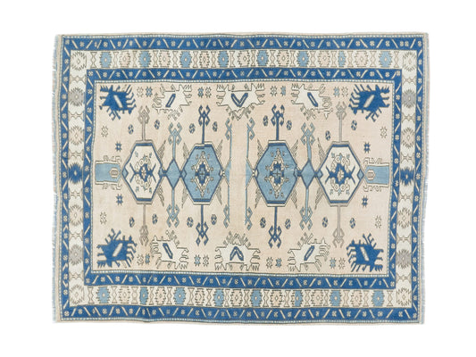 Turkish Rug 5x6, Vintage Oushak Rug, Handmade Area Antique Rug, Turkey Rug, Living Room Rug, Neutral Floor Rug, Scandinavian Rug, 9097