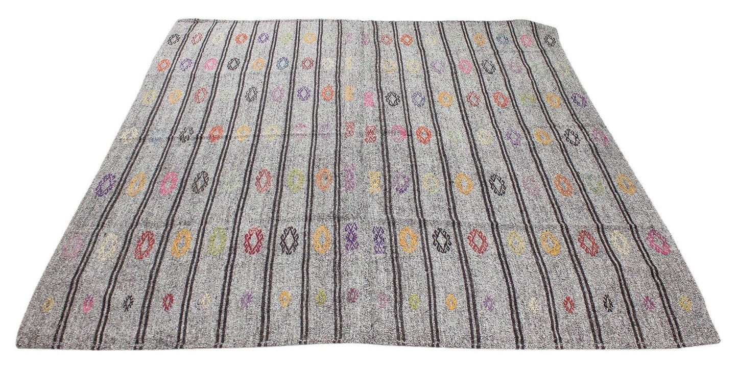 6x8 Gray Vintage Turkish Area Floor Kilim Rug, 6260