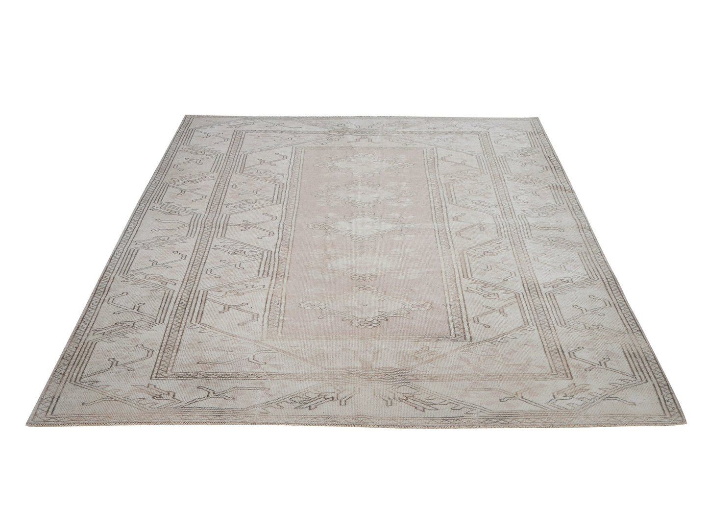 Oushak Area Rug, Turkish Vintage Antique Rug, Handmade Faded Rug, Beige Rug, Turkey Rug, Scandinavian Rug, Vintage Carpet, Rug 6x7, 12437