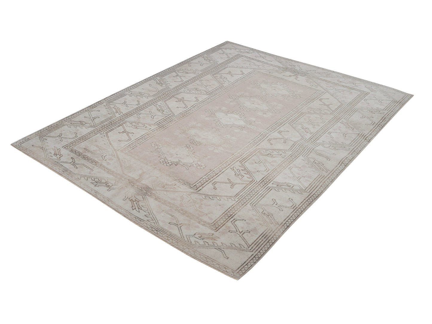 Oushak Area Rug, Turkish Vintage Antique Rug, Handmade Faded Rug, Beige Rug, Turkey Rug, Scandinavian Rug, Vintage Carpet, Rug 6x7, 12437