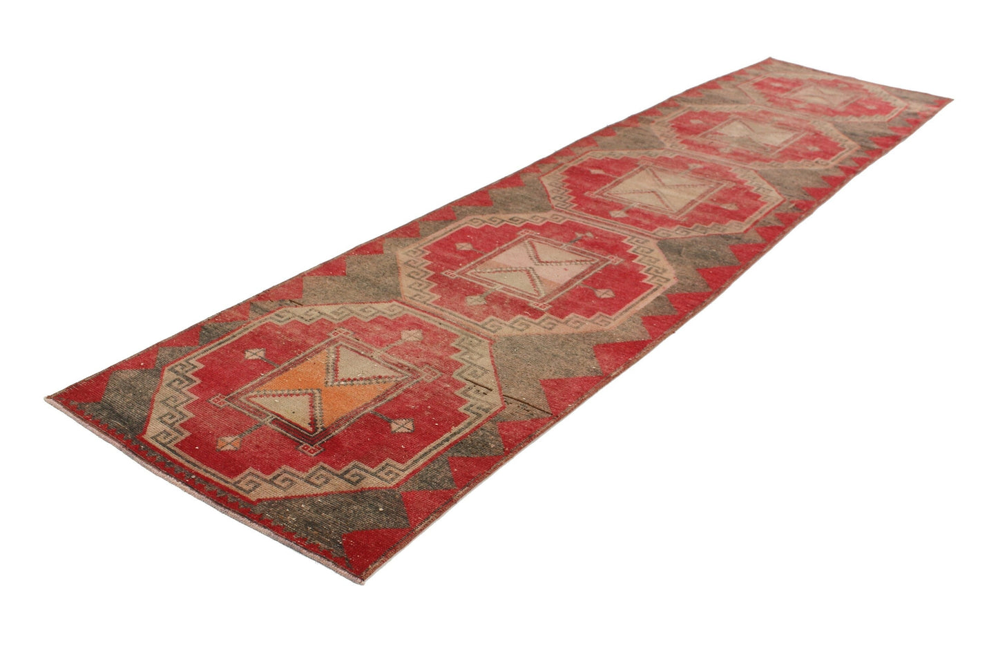 Turkish Vintage Oushak Runner Rug, 3x12 Rug Runner, Carpet Runner, Mid Century rug, Boho Rug, Shabby Chic,5955