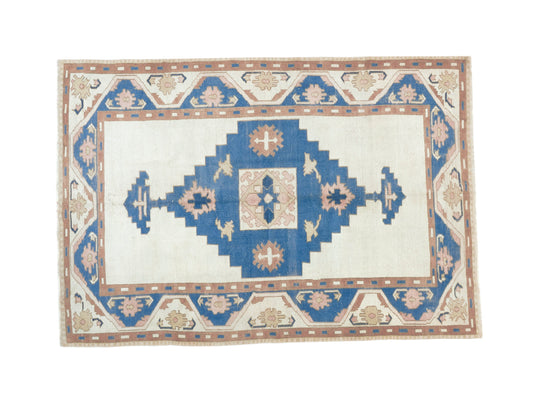 Handmade Rug, Area Old Rug, Vintage Oushak Rug, Turkish Bohemian Unique Rug, Neutral Eclectic Rug, Office Rug, Carpet Rug, Rug 5x6, 9503