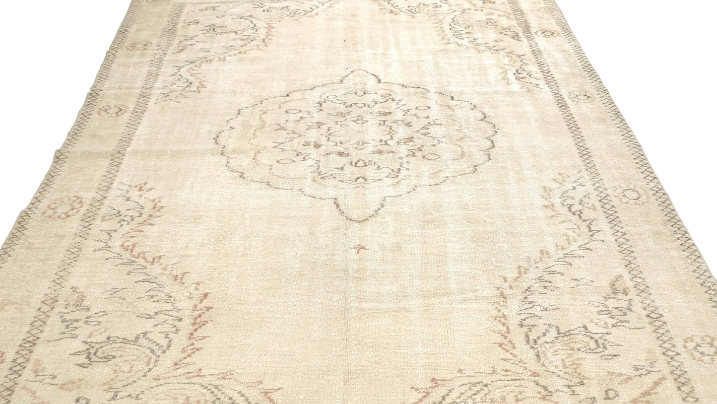 Turkish Oushak Rug 7x12, Large Vintage Beige Carpet Rug, Handmade Rug, Neutral Area rug, Farmhouse Rug, Unique rug, Area rug, 7003