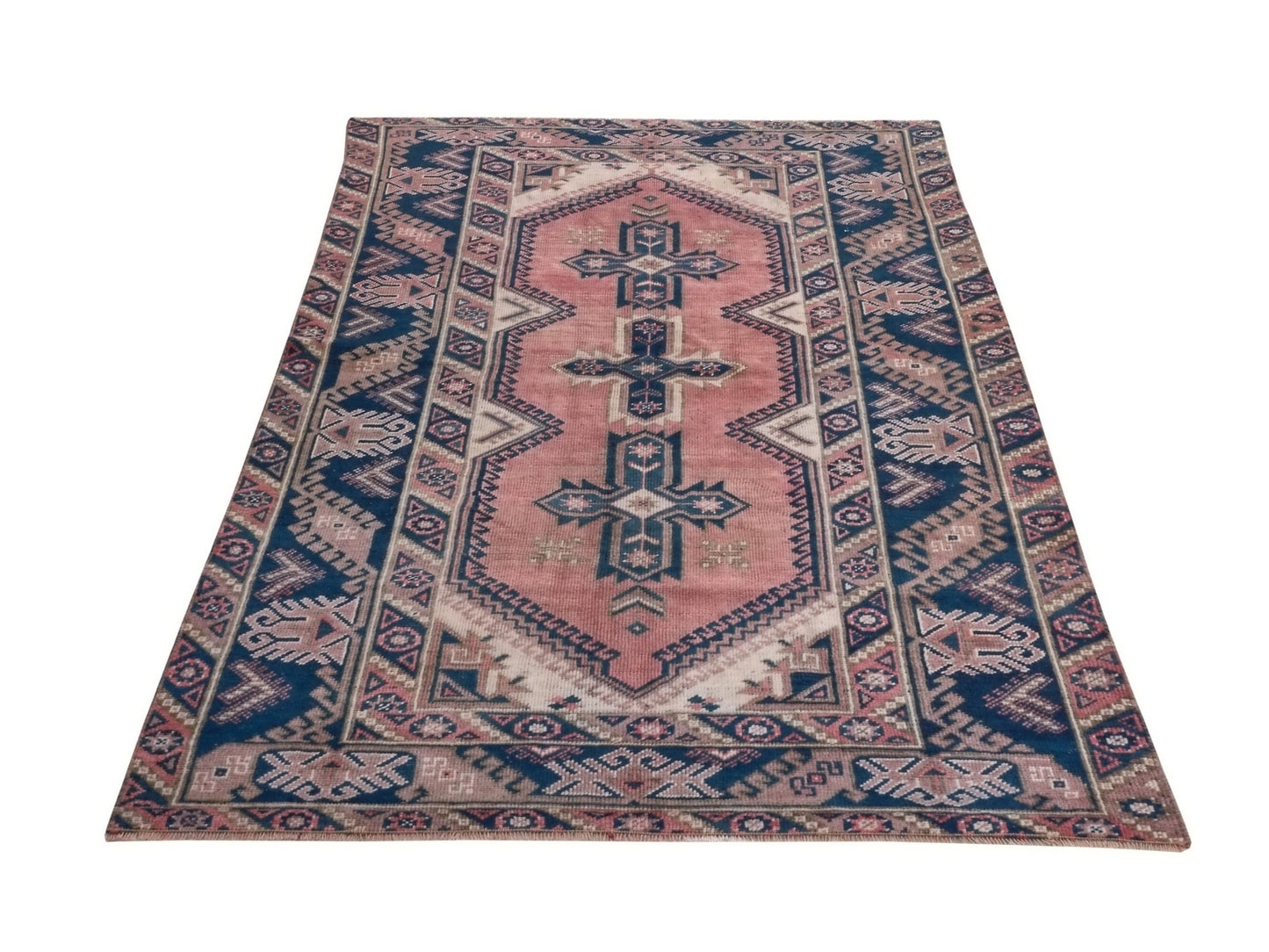 Geometric Turkish rug, Anatolia Rug, Oushak Rug, Vintage Rug, Unique rug, Wool rug, Handmade rug, Small rug 4x6, Entryway rug, 10034