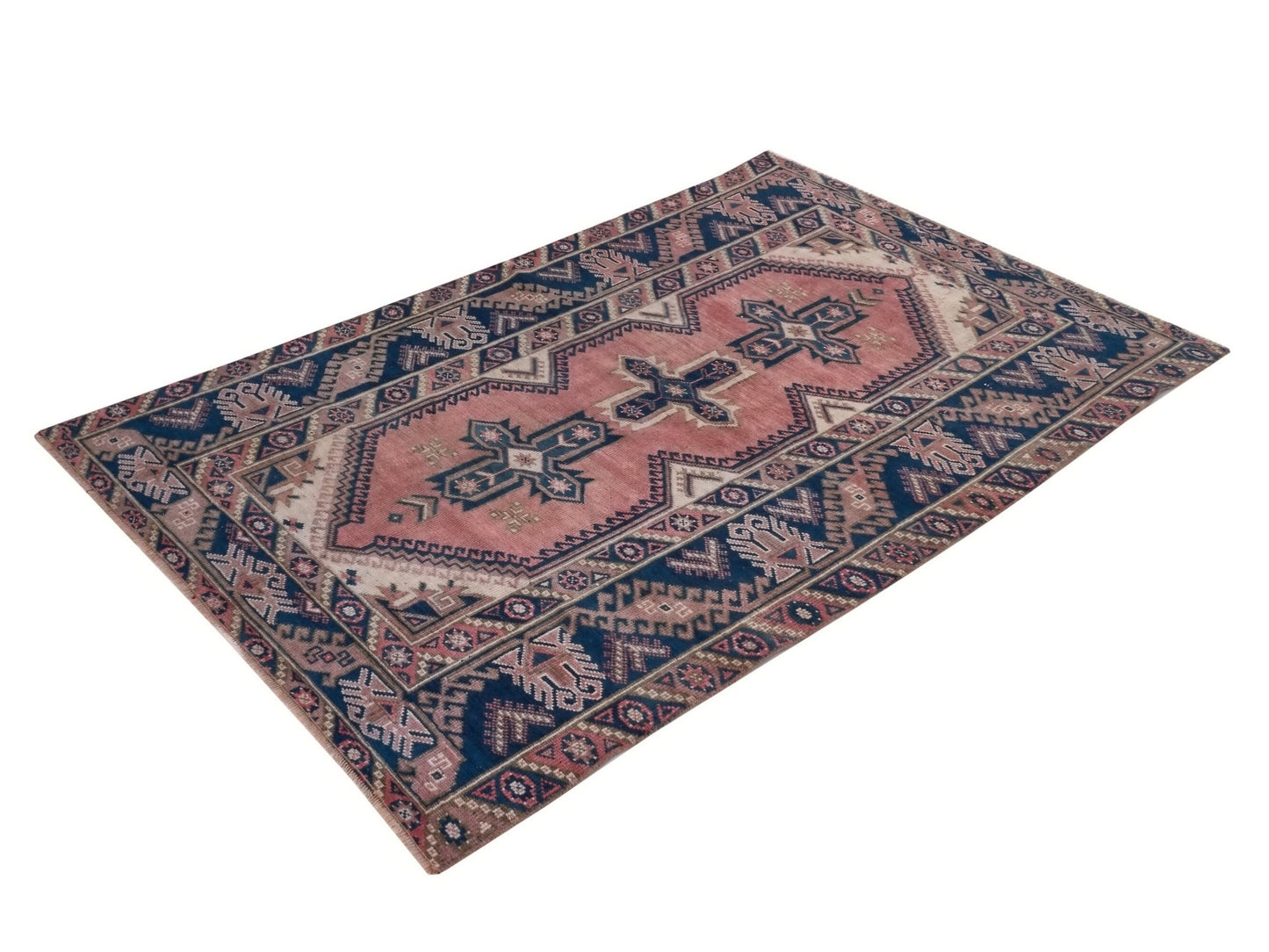 Geometric Turkish rug, Anatolia Rug, Oushak Rug, Vintage Rug, Unique rug, Wool rug, Handmade rug, Small rug 4x6, Entryway rug, 10034