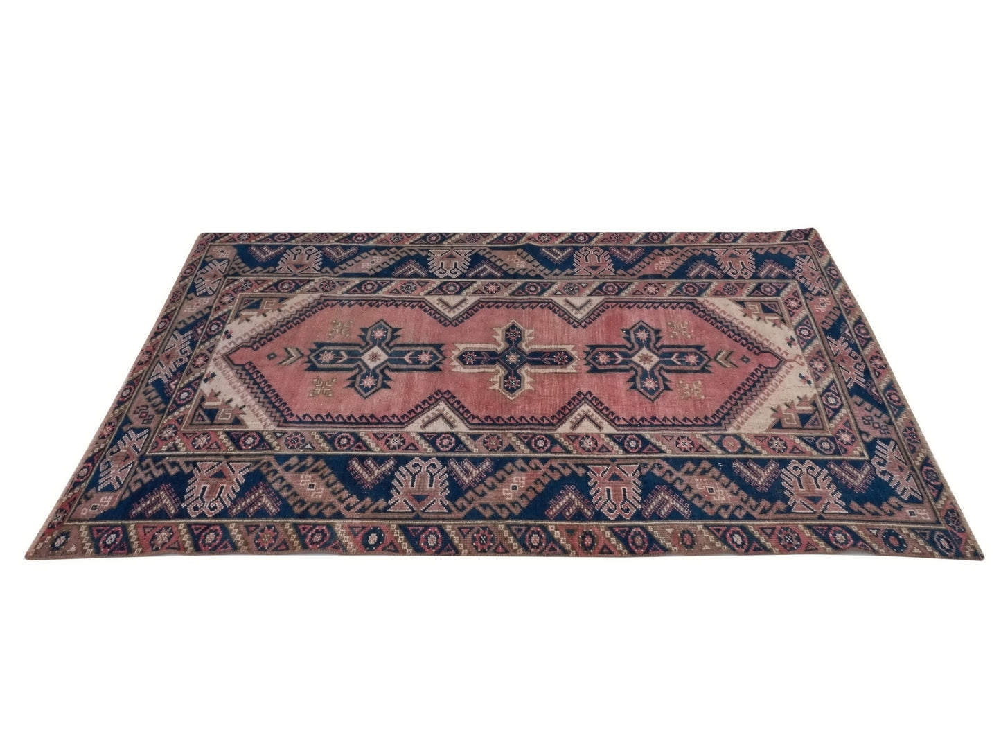 Geometric Turkish rug, Anatolia Rug, Oushak Rug, Vintage Rug, Unique rug, Wool rug, Handmade rug, Small rug 4x6, Entryway rug, 10034