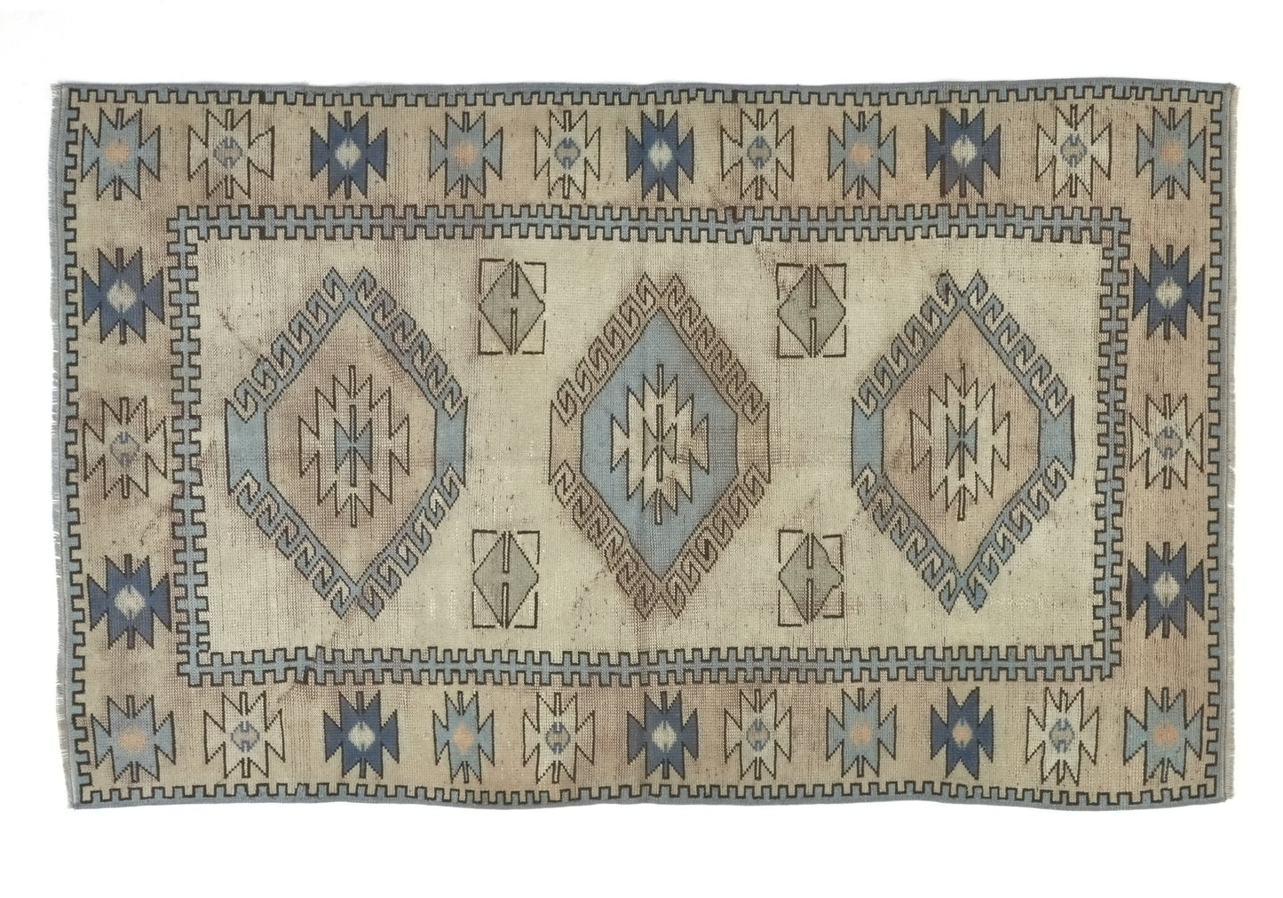 Turkish Oushak Rug, Vintage Turkish Rug, Small Area Rug, Handmade Carpet rug, Bedroom rug, Geometric Wool Rug Made in Turkey, 8928