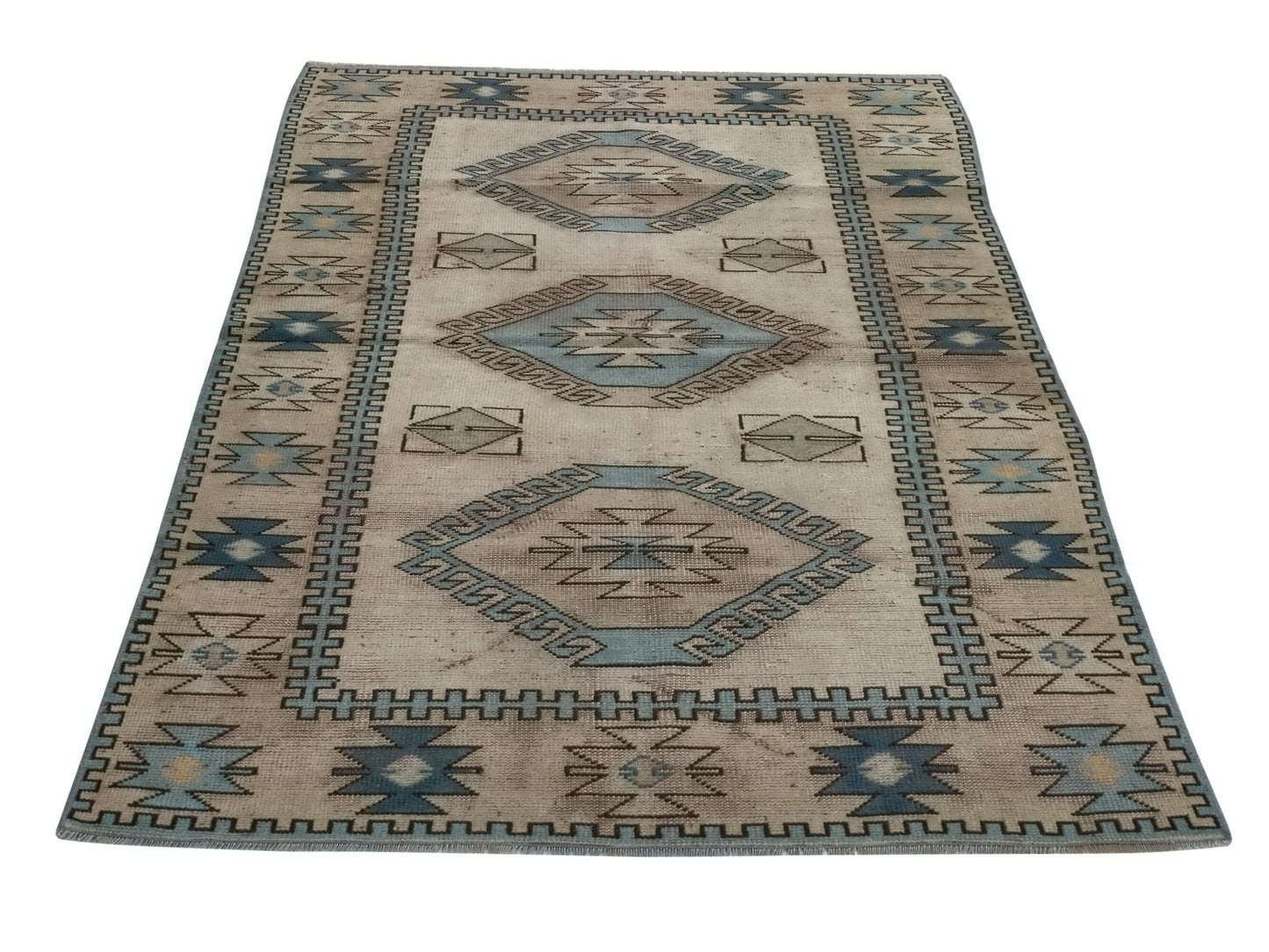 Turkish Oushak Rug, Vintage Turkish Rug, Small Area Rug, Handmade Carpet rug, Bedroom rug, Geometric Wool Rug Made in Turkey, 8928