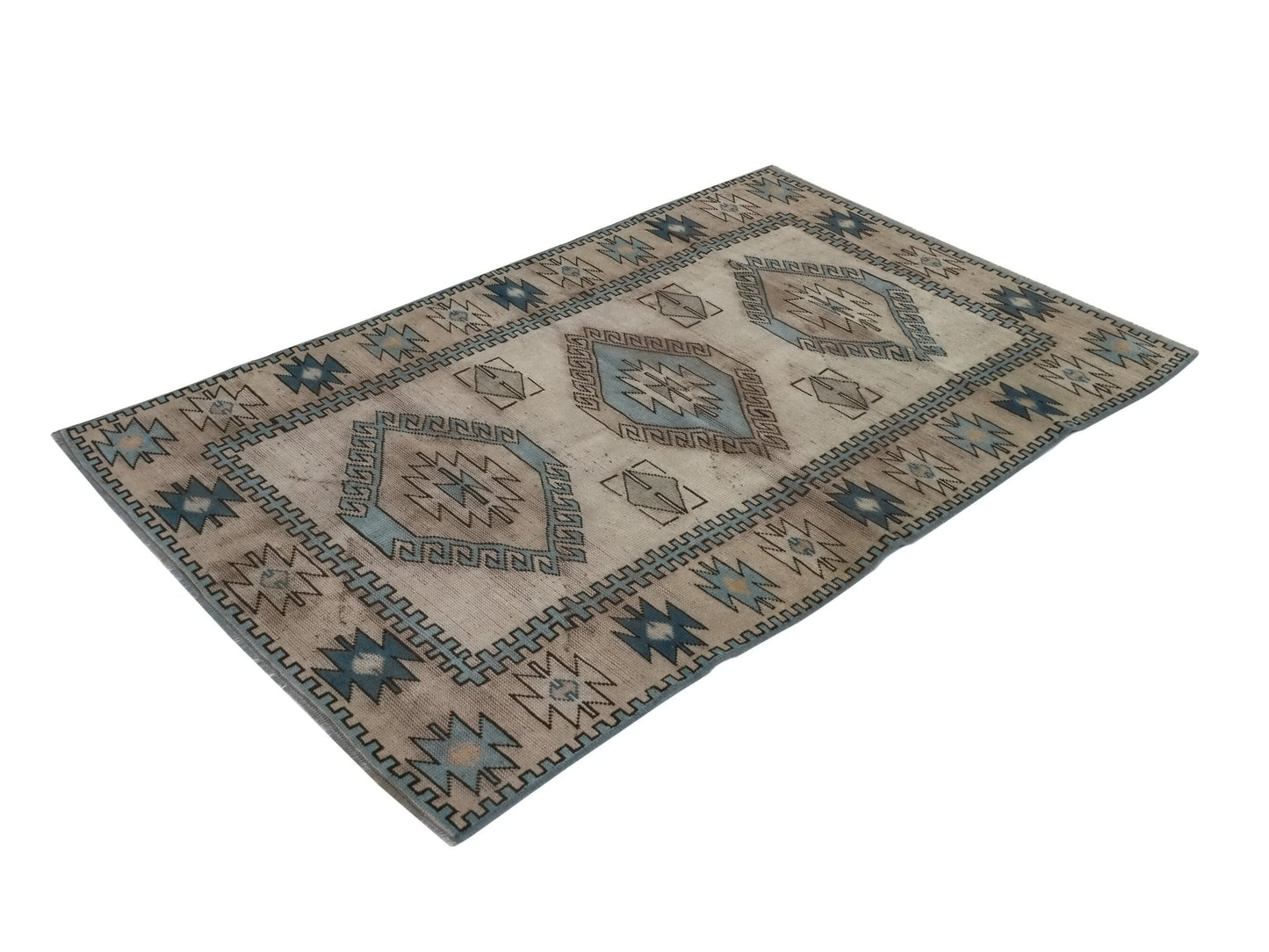 Turkish Oushak Rug, Vintage Turkish Rug, Small Area Rug, Handmade Carpet rug, Bedroom rug, Geometric Wool Rug Made in Turkey, 8928