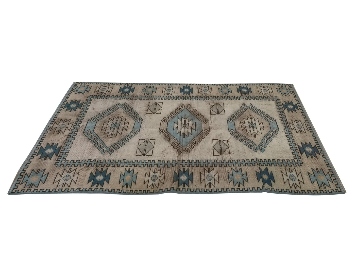 Turkish Oushak Rug, Vintage Turkish Rug, Small Area Rug, Handmade Carpet rug, Bedroom rug, Geometric Wool Rug Made in Turkey, 8928