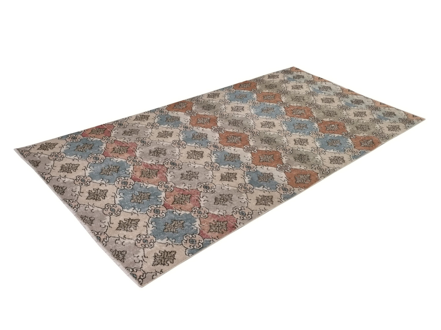 Bohemian Art Deco Oushak Rug, Checked Vintage Carpet Rug, 4x8 Rug, TURKİSH RUG, Handmade Area Rug, Entryway rug, Turkey rug, 8871