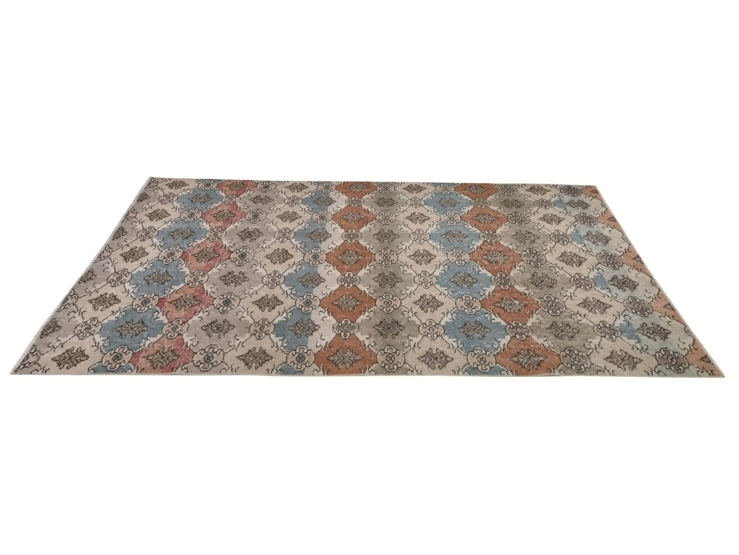 Bohemian Art Deco Oushak Rug, Checked Vintage Carpet Rug, 4x8 Rug, TURKİSH RUG, Handmade Area Rug, Entryway rug, Turkey rug, 8871