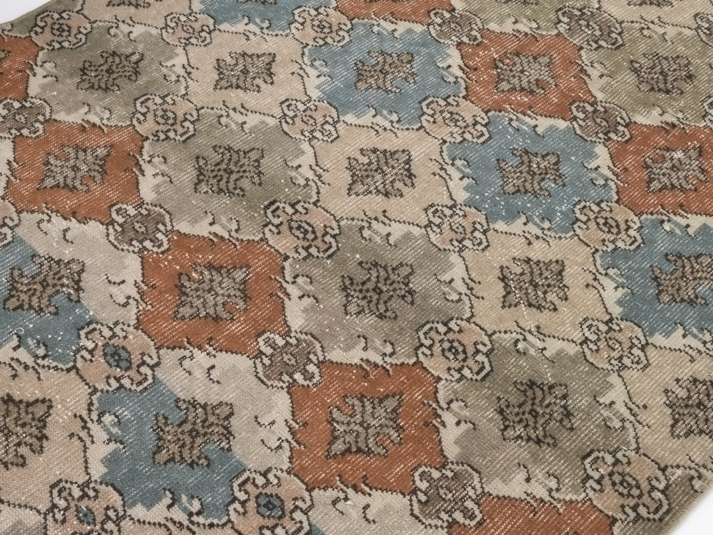 Bohemian Art Deco Oushak Rug, Checked Vintage Carpet Rug, 4x8 Rug, TURKİSH RUG, Handmade Area Rug, Entryway rug, Turkey rug, 8871