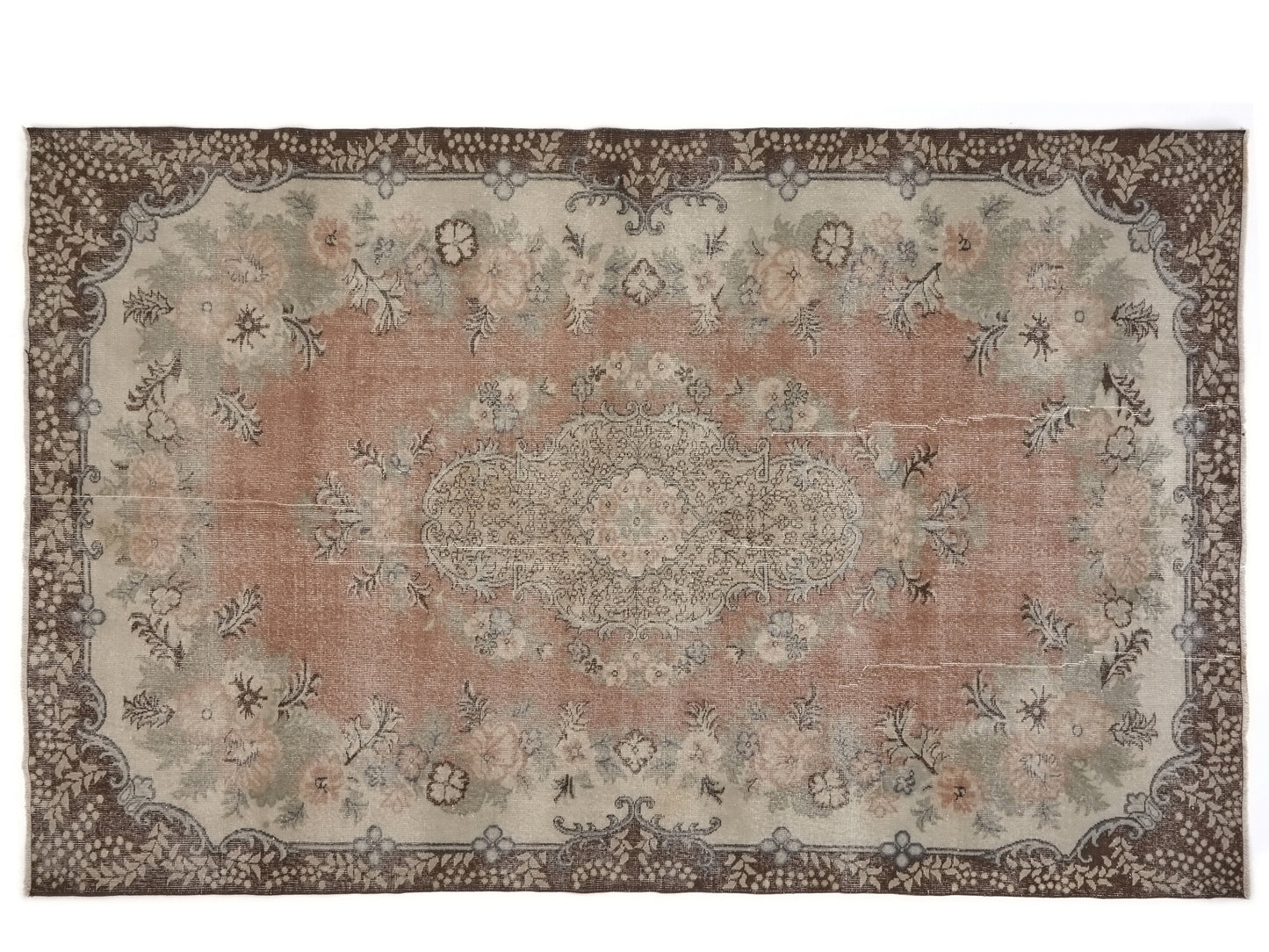 Area Rug 7x10, Turkish Vintage Rug, Oushak Carpet Rug, Neutral Handmade Rug, Living room rug, Turkey rug, Mid-Century Old Vintage Rug, 8811