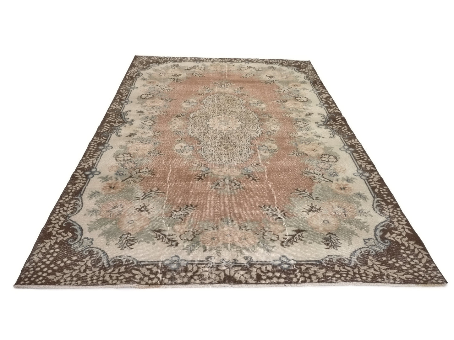 Area Rug 7x10, Turkish Vintage Rug, Oushak Carpet Rug, Neutral Handmade Rug, Living room rug, Turkey rug, Mid-Century Old Vintage Rug, 8811