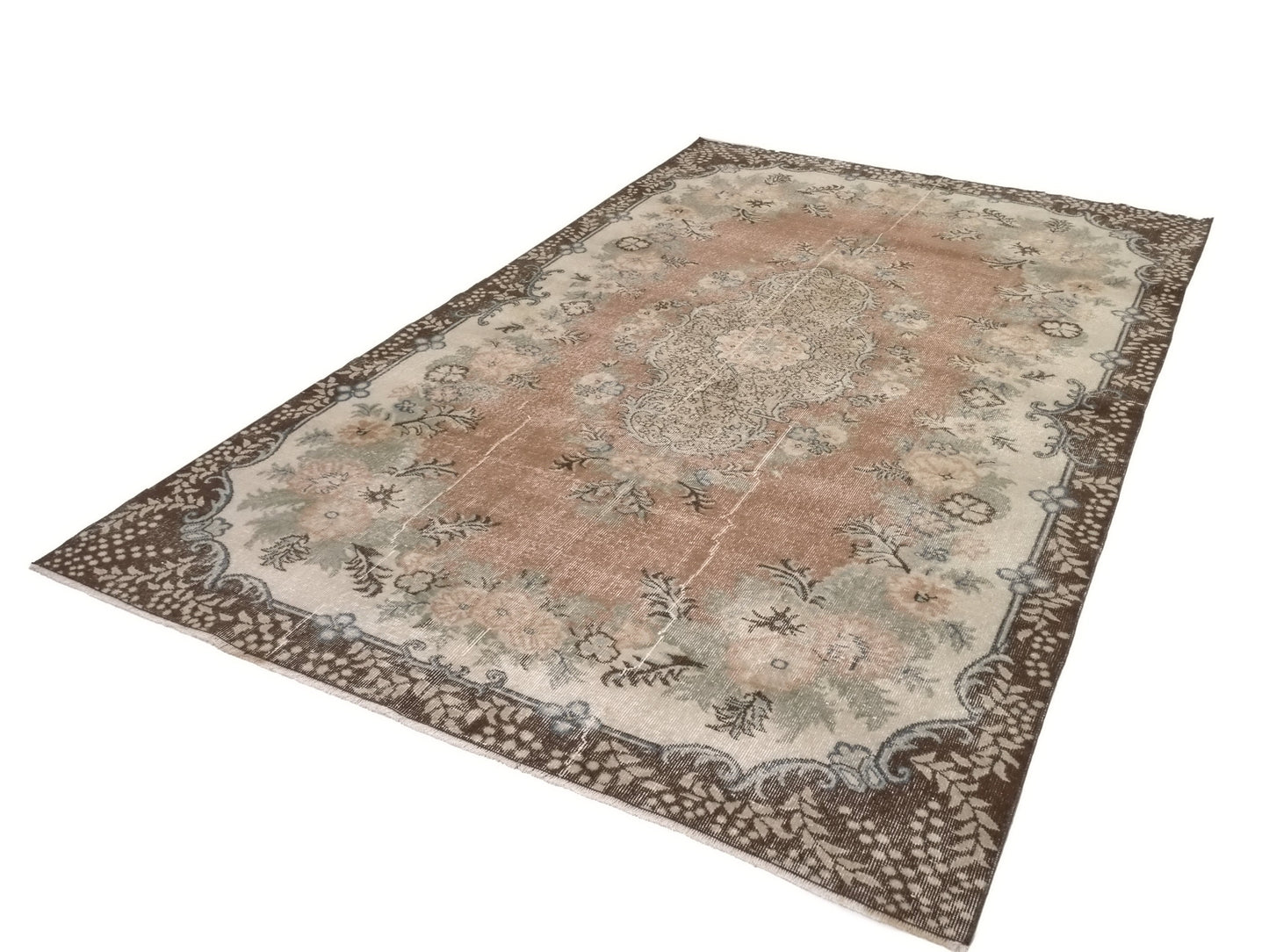 Area Rug 7x10, Turkish Vintage Rug, Oushak Carpet Rug, Neutral Handmade Rug, Living room rug, Turkey rug, Mid-Century Old Vintage Rug, 8811