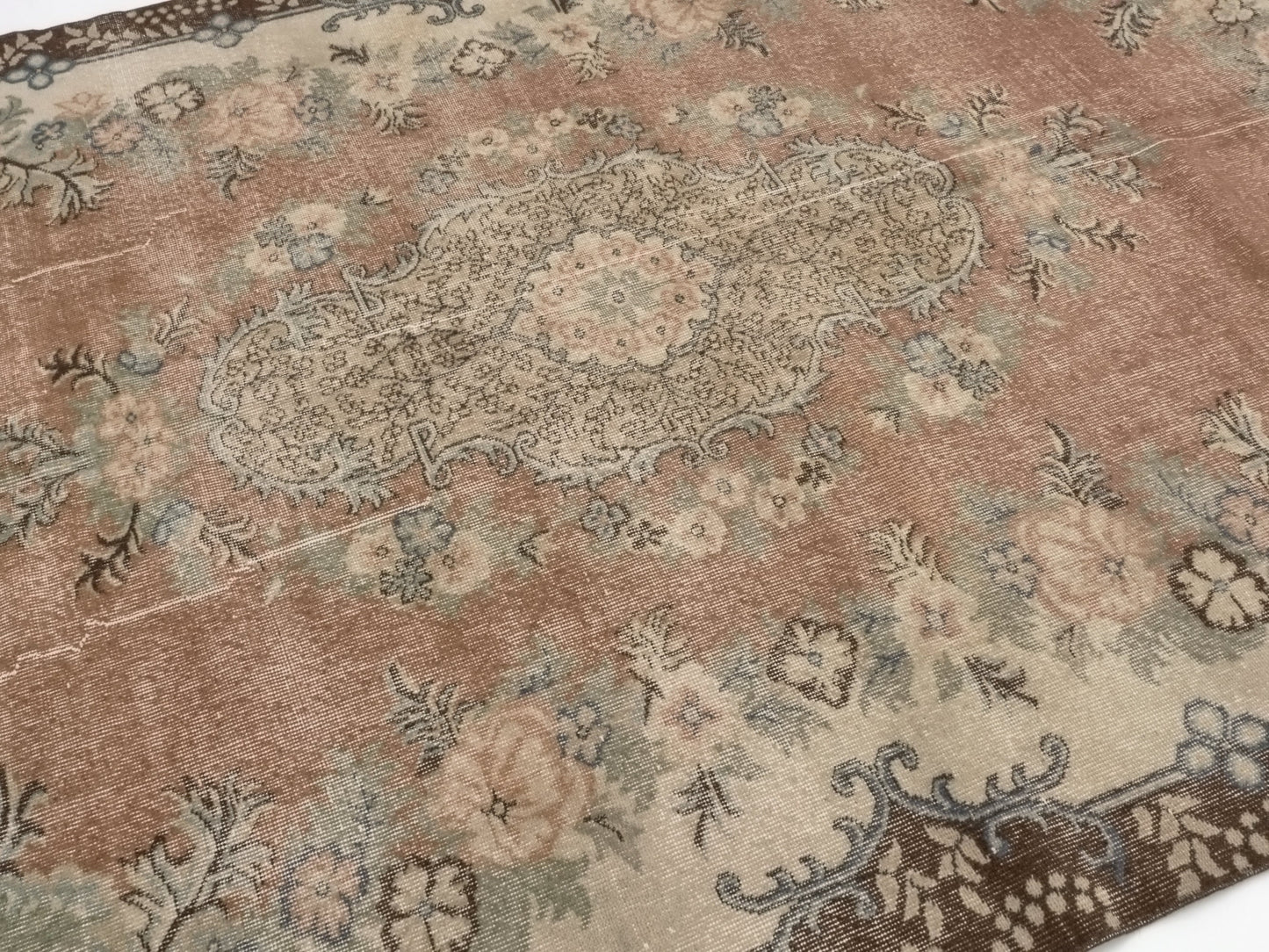 Area Rug 7x10, Turkish Vintage Rug, Oushak Carpet Rug, Neutral Handmade Rug, Living room rug, Turkey rug, Mid-Century Old Vintage Rug, 8811