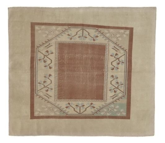 Square Handmade Turkish Rug Beige Vintage Area Rug 6x6 Unique Rare Find Oushak Carpet Rug Rug for Bedroom Made in Turkey 8717