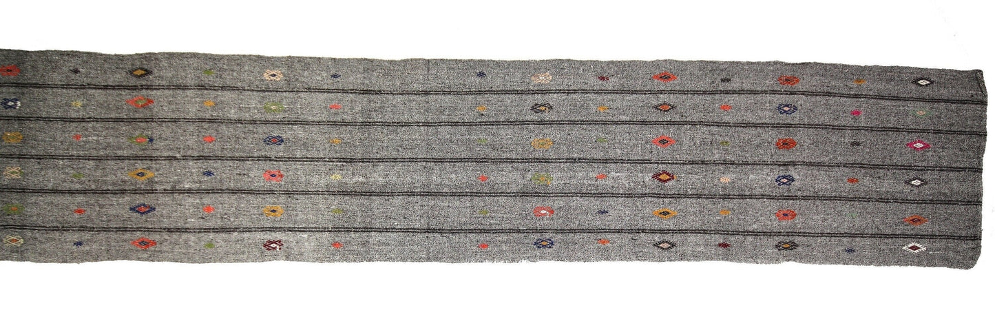 3x16 Extra Long Floor Gray Vintage Turkish Kilim Runner Rug, Decorative Stair Hallway Rug,4759