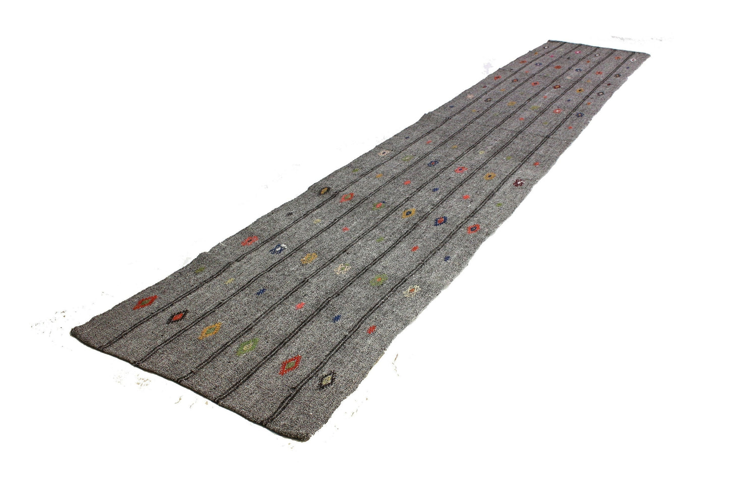 3x16 Extra Long Floor Gray Vintage Turkish Kilim Runner Rug, Decorative Stair Hallway Rug,4759