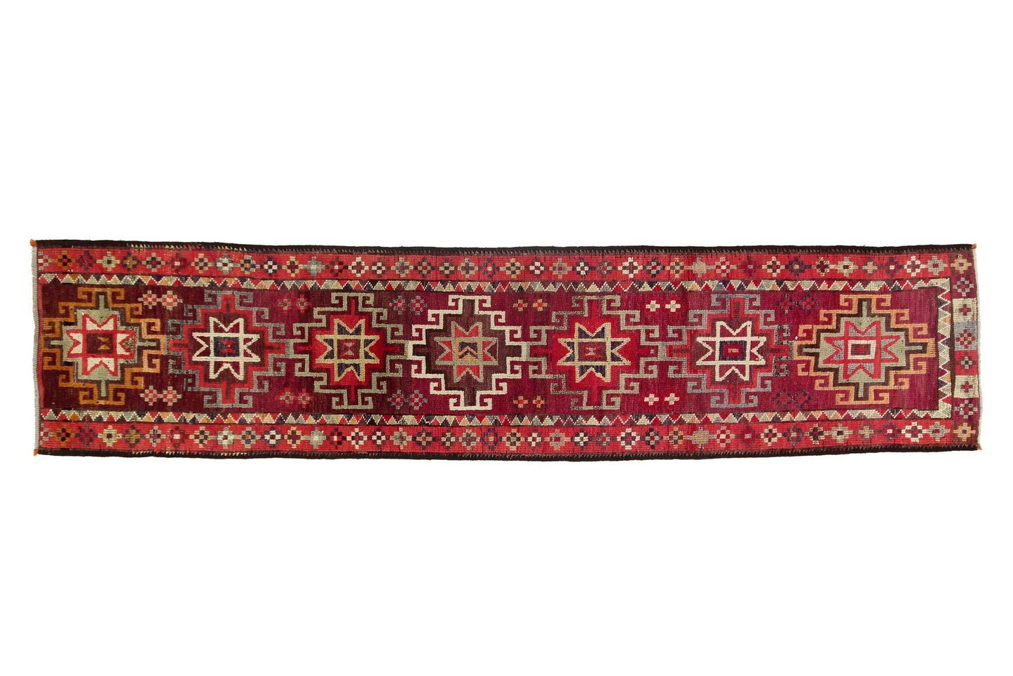 Bohemian Turkish Runner ,Oushak Runner Gypsy, Vintage Runner Long, 3x13 Runner Rug, Hallway Kitchen Red Geometric Carpet Runner, 6241