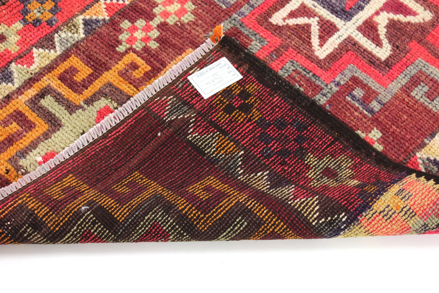 Bohemian Turkish Runner ,Oushak Runner Gypsy, Vintage Runner Long, 3x13 Runner Rug, Hallway Kitchen Red Geometric Carpet Runner, 6241