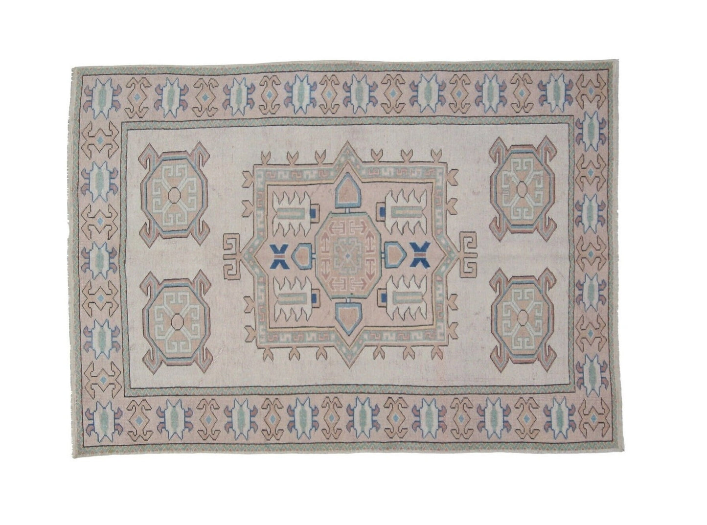 5x7 Rug, Oushak Turkish Vintage Rug, Carpet Area Rug, Coastal Handmade Wool Rug, Bedroom Rug, Tropical Decor, Rug Made in Turkey, 7326