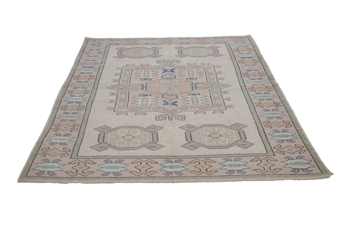 5x7 Rug, Oushak Turkish Vintage Rug, Carpet Area Rug, Coastal Handmade Wool Rug, Bedroom Rug, Tropical Decor, Rug Made in Turkey, 7326