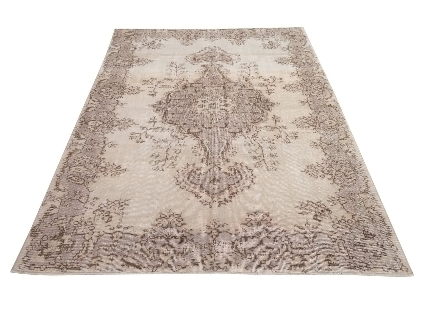 Turkish Oushak Area Vintage Carpet Rug 6x8, Beige Handmade Wool Floral rug, Rug for Living room Made in Anatolia Gift for Mother Days, 10218
