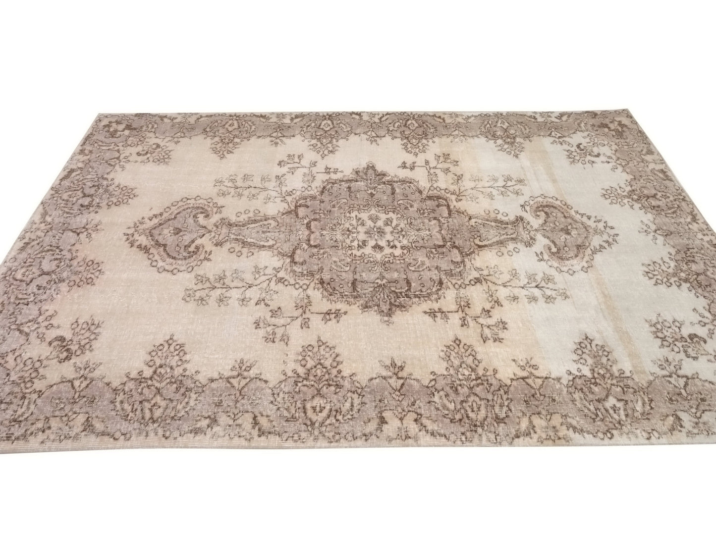 Turkish Oushak Area Vintage Carpet Rug 6x8, Beige Handmade Wool Floral rug, Rug for Living room Made in Anatolia Gift for Mother Days, 10218