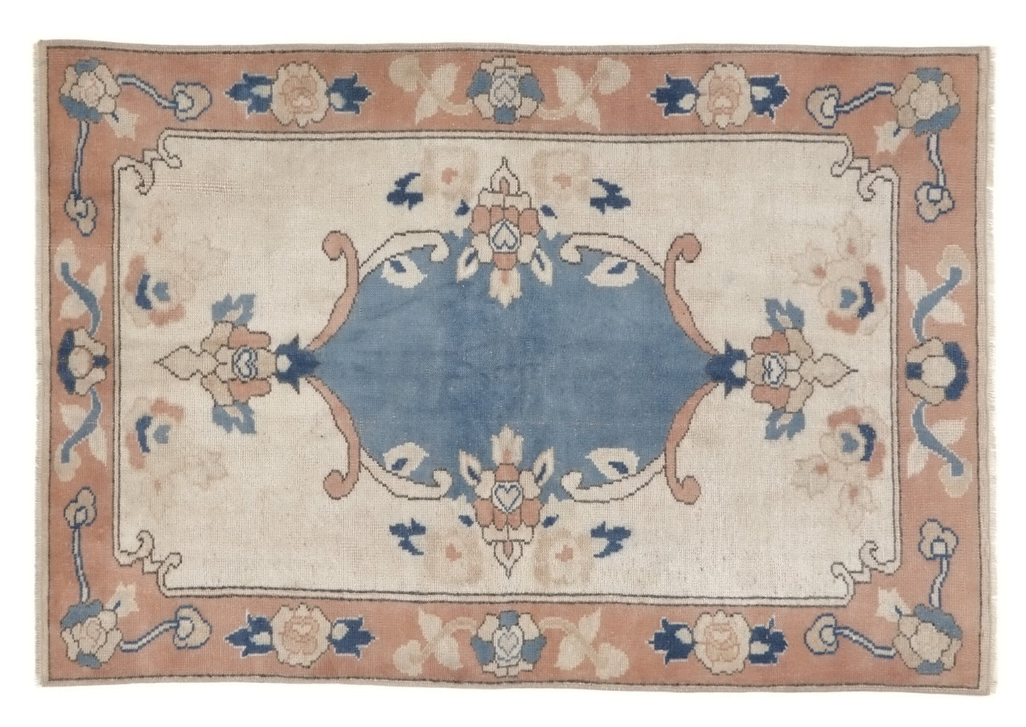 Turkish Rug, Oushak Rug, Vintage Rug, Area rug, Handmade rug, 4x5 Rug, Carpet rug, Beige Blue Small Rug, Kid room rug, Coastal decor, 10046