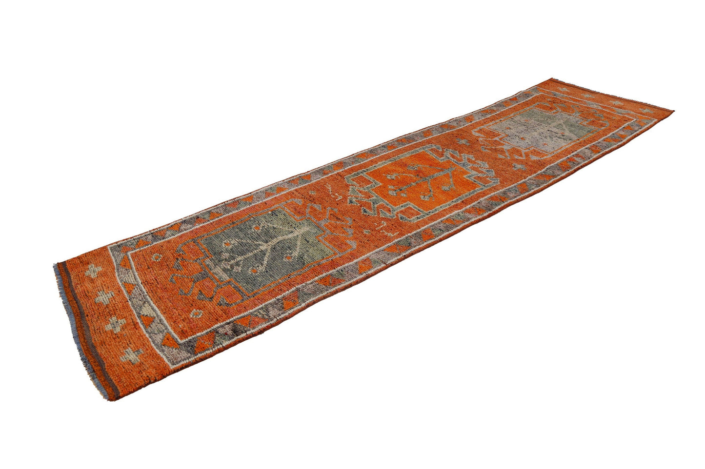 3x11 Hand knotted Vintage Runner rug, Turkish Floor runner rug, Oushak runner ,Herki runner, Entryway rug, Boho runner, Kitchen rug ,7183