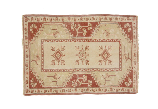 Small Oushak Rug, 3x4 Vintage Rug Beige, Turkish Rug Wool, Mini Rug,Bath mat, Handmade Rug, Bohemian Decor, 6604
