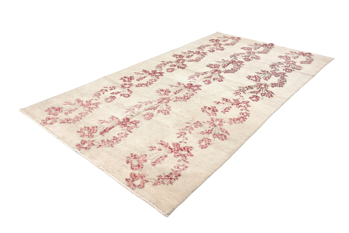 5x8 Beige Red Area RUG ,Turkish Rug Handmade, Oushak Rug Wool, Livingroom Rug ,VİNTAGE RUG, Carpet Rug Floral, Bohemian Rug,4388
