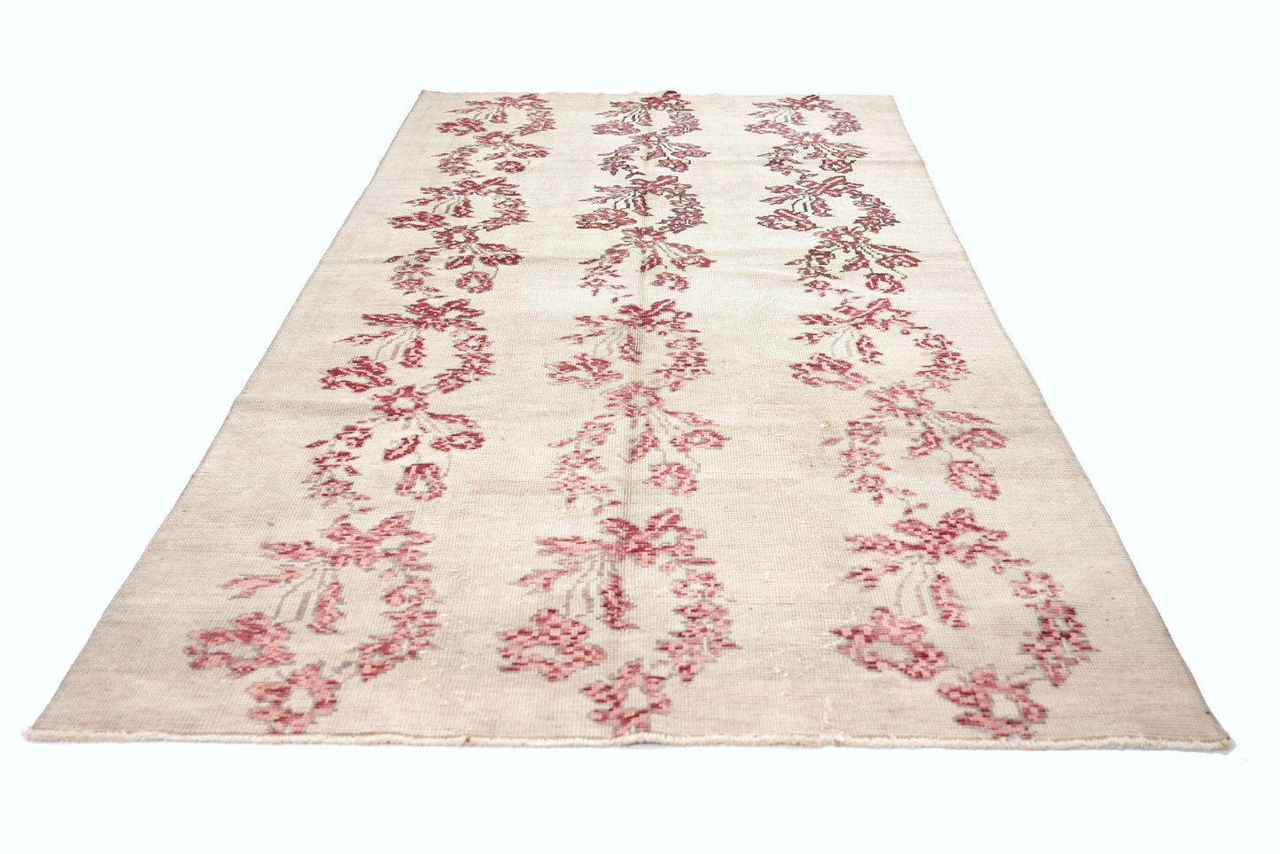 5x8 Beige Red Area RUG ,Turkish Rug Handmade, Oushak Rug Wool, Livingroom Rug ,VİNTAGE RUG, Carpet Rug Floral, Bohemian Rug,4388