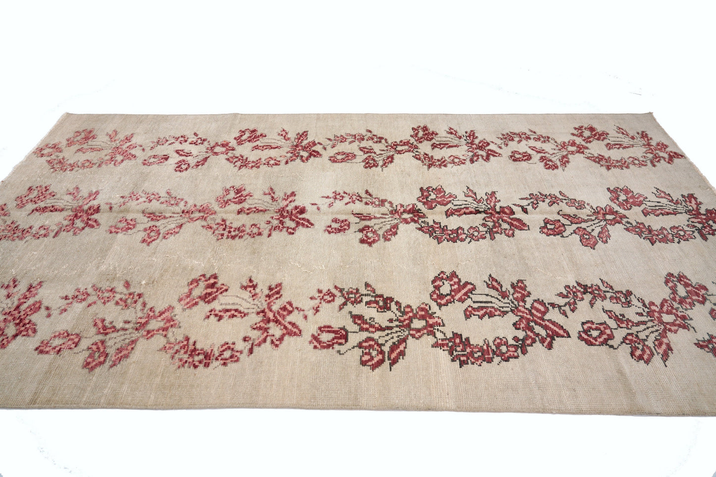 5x8 Beige Red Area RUG ,Turkish Rug Handmade, Oushak Rug Wool, Livingroom Rug ,VİNTAGE RUG, Carpet Rug Floral, Bohemian Rug,4388