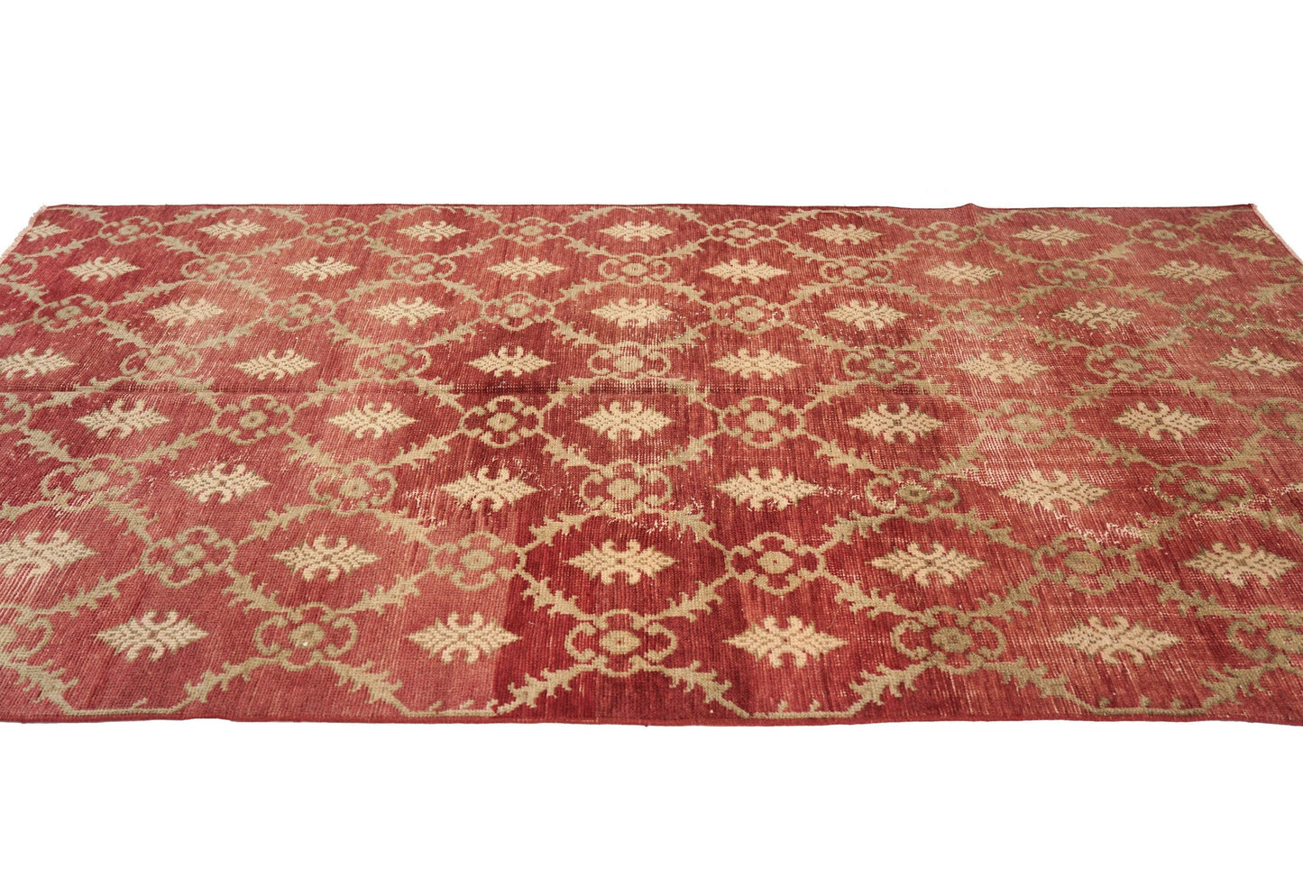 4x8 Vintage Oushak Turkish Rug, Floral Red Gold Area Handmade Carpet Rug, Bohemian rug , Living room rug, Entryway,Rug, 4048