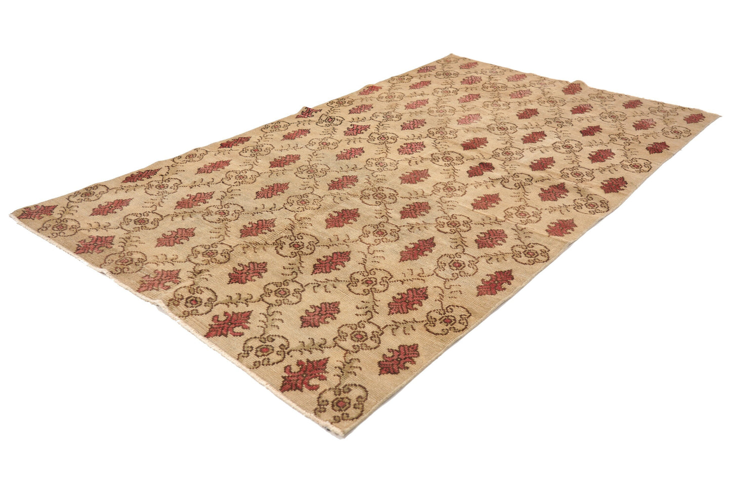 5x8 Farmhouse Cream Red Floral Low Pile Turkish Rug,Handmade Vintage Wool Carpet Rug,İndoor Livingroom Area Rug,Boho Decor,4371