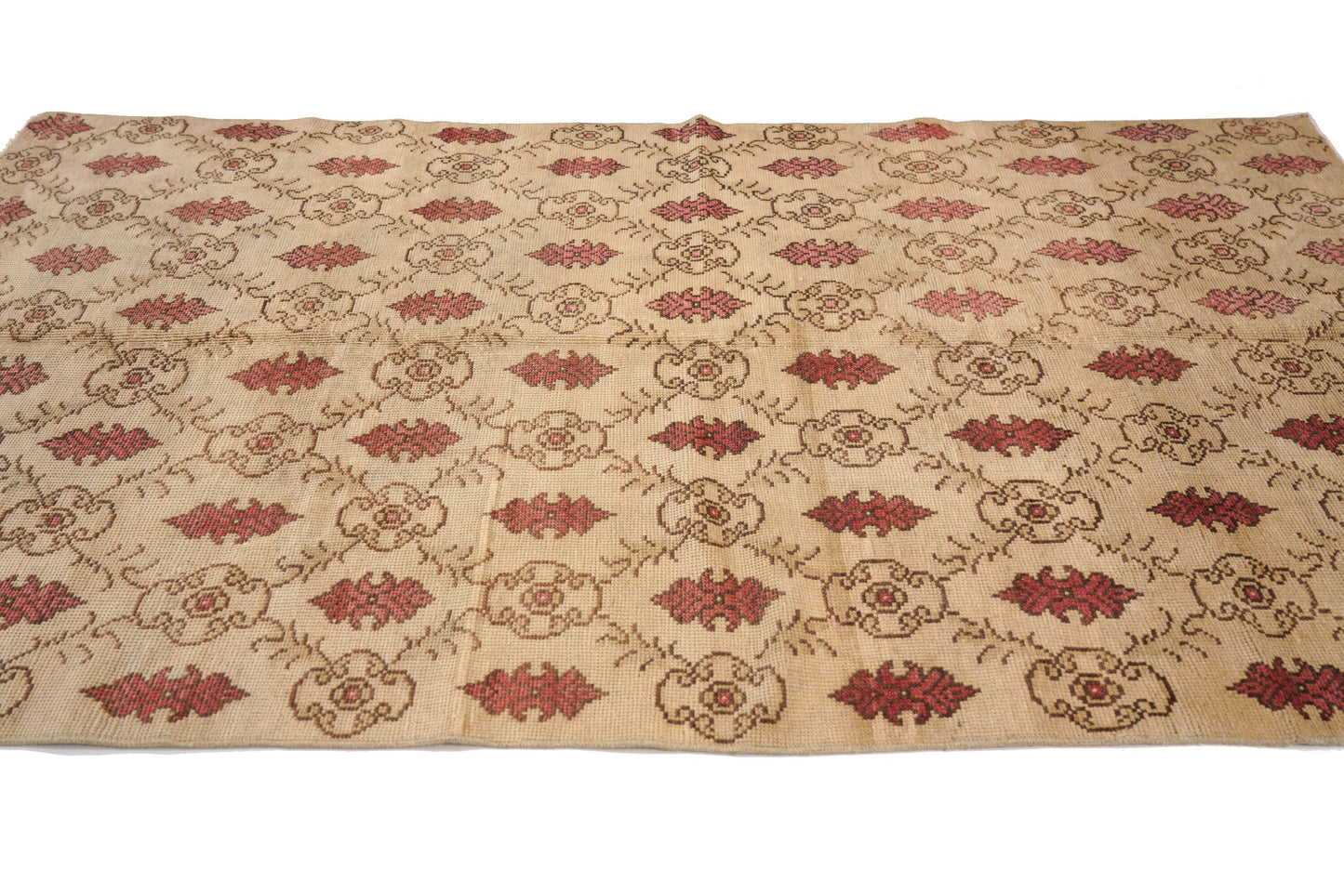 5x8 Farmhouse Cream Red Floral Low Pile Turkish Rug,Handmade Vintage Wool Carpet Rug,İndoor Livingroom Area Rug,Boho Decor,4371