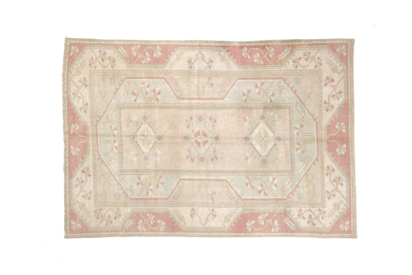 4x7 Muted Beige Pink VİNTAGE RUG, Area Handmade Pastel Geometric Carpet Rug, Coastal Tropical Rug ,Rug Bedroom,5936