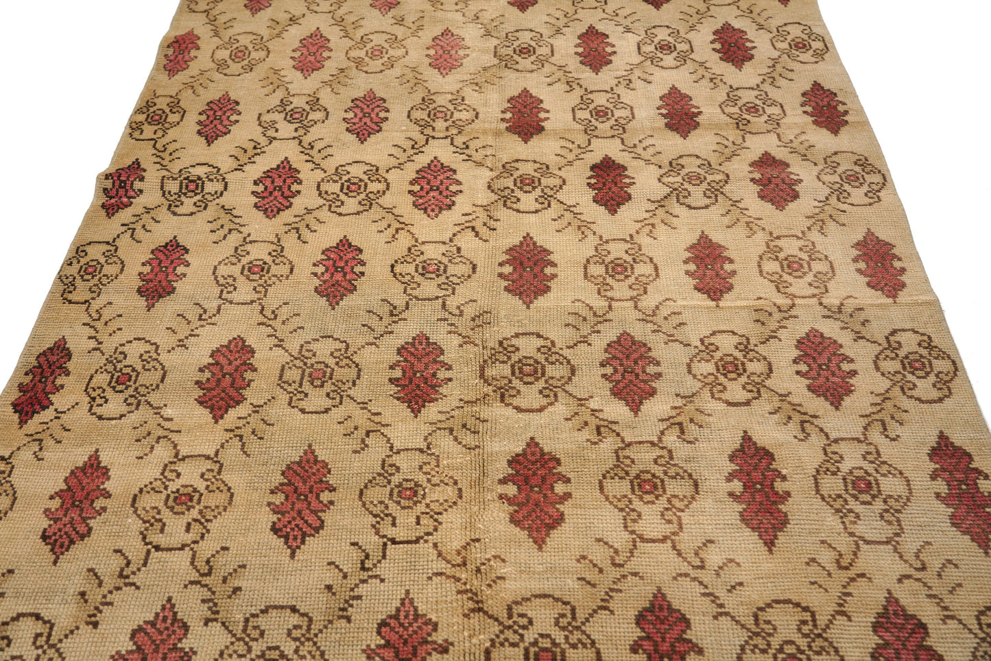 5x8 Farmhouse Cream Red Floral Low Pile Turkish Rug,Handmade Vintage Wool Carpet Rug,İndoor Livingroom Area Rug,Boho Decor,4371
