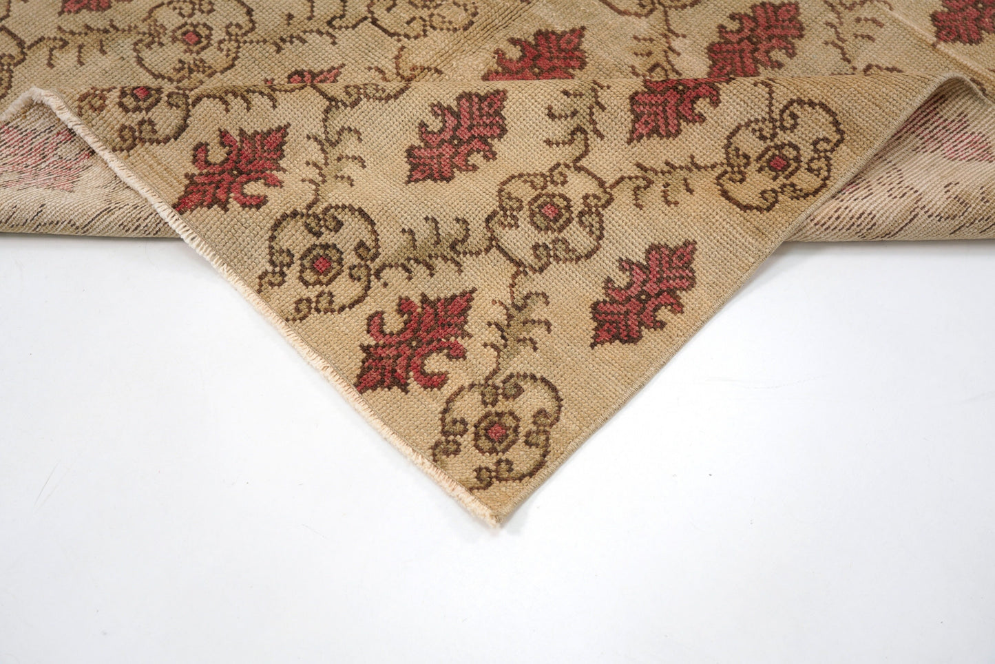 5x8 Farmhouse Cream Red Floral Low Pile Turkish Rug,Handmade Vintage Wool Carpet Rug,İndoor Livingroom Area Rug,Boho Decor,4371
