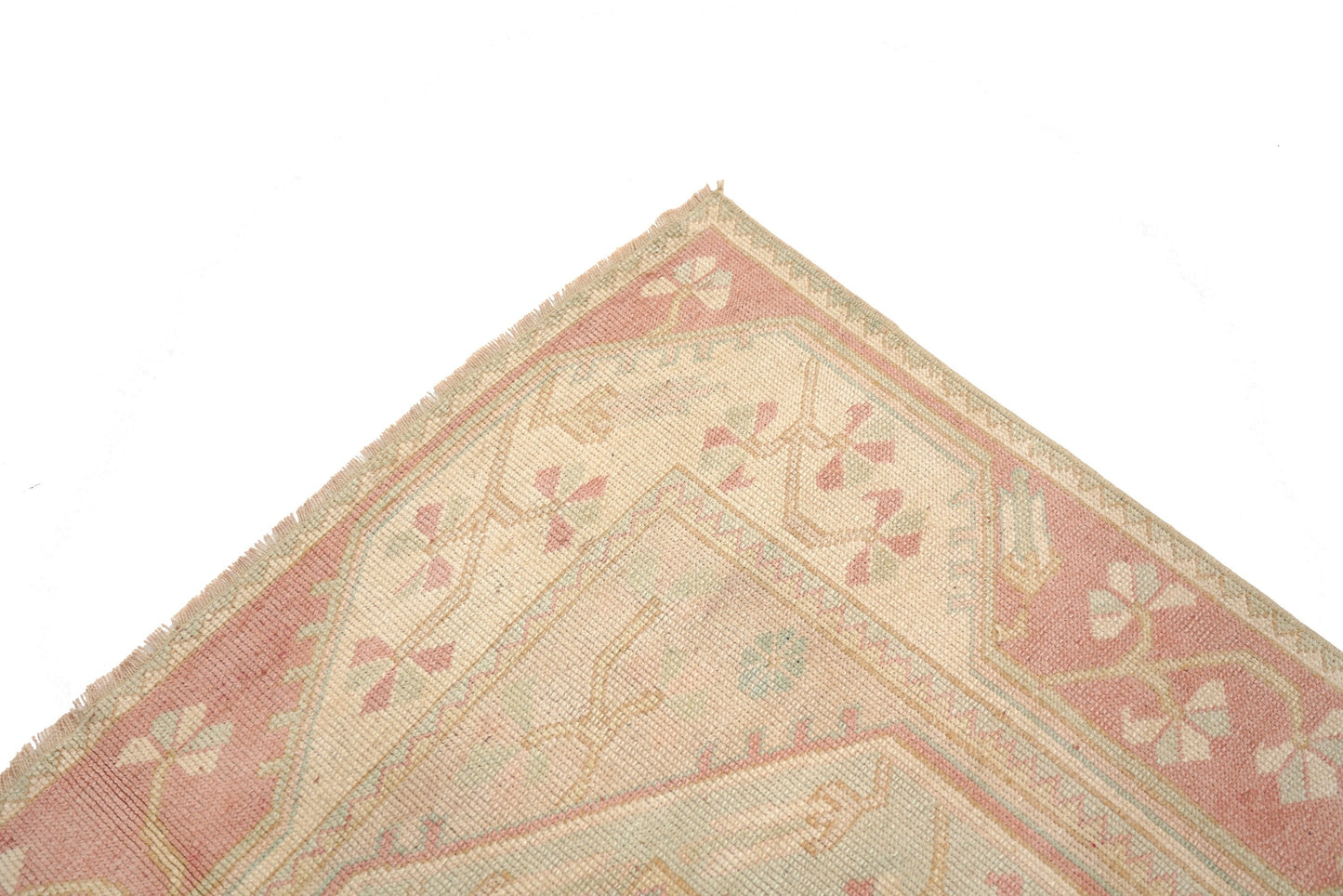 4x7 Muted Beige Pink VİNTAGE RUG, Area Handmade Pastel Geometric Carpet Rug, Coastal Tropical Rug ,Rug Bedroom,5936