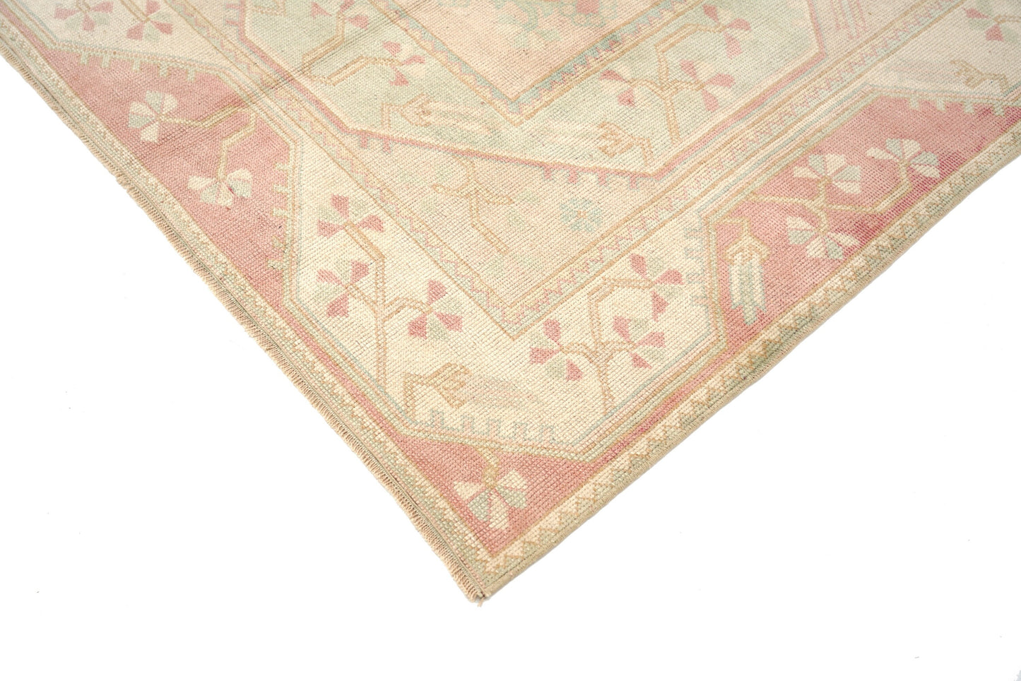 4x7 Muted Beige Pink VİNTAGE RUG, Area Handmade Pastel Geometric Carpet Rug, Coastal Tropical Rug ,Rug Bedroom,5936