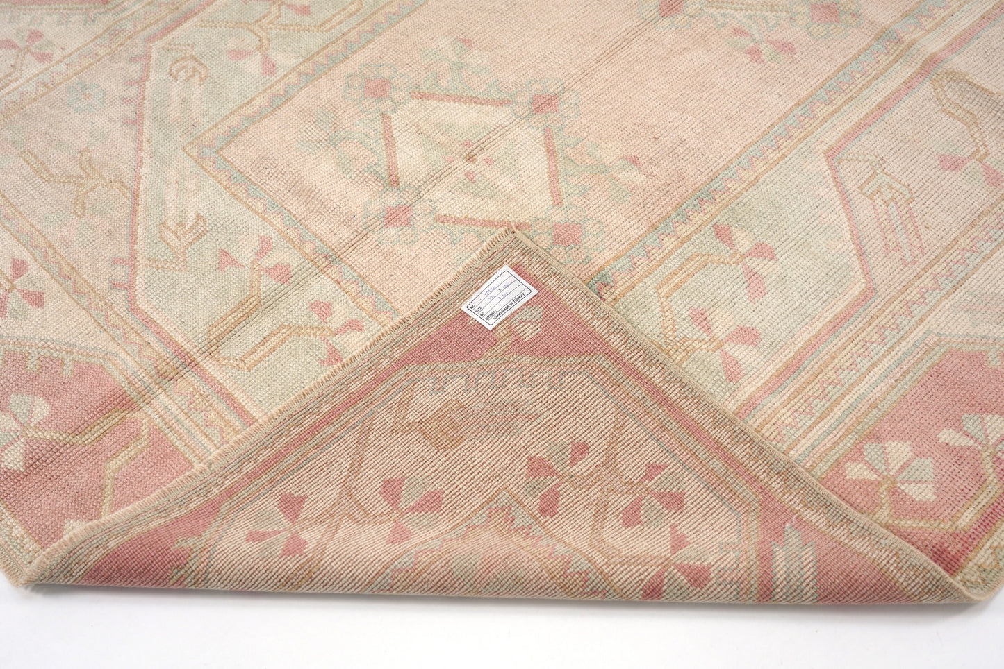 4x7 Muted Beige Pink VİNTAGE RUG, Area Handmade Pastel Geometric Carpet Rug, Coastal Tropical Rug ,Rug Bedroom,5936