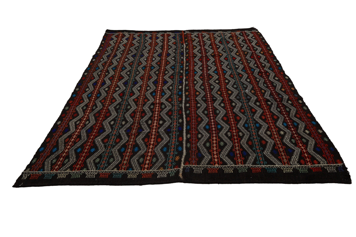 Embroidery Vintage Goat hair Kilim rug, Turkish kilim rug, Boho decor, Entryway rug ,One of a kind rug, 7x12 Kilim rug, Handmade, 7150