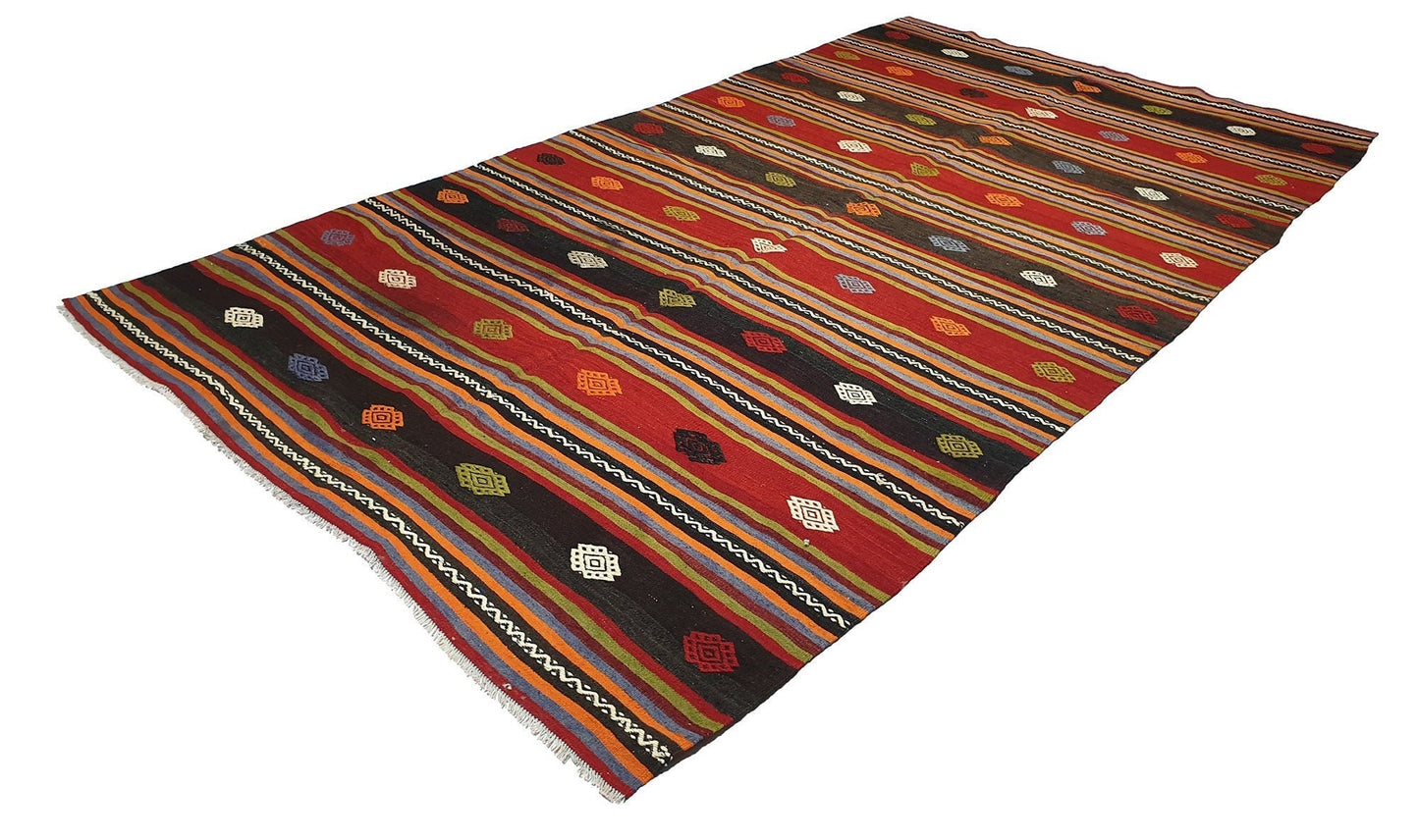 6x10 Kilim rug ,Anatolia Shabby Chic Kilim Rug ,Turkish Kilim rug, Striped rug, Colorful rug, Vintage Kilim rug ,Kilim, Flat weave rug, 516