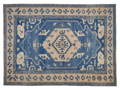 8x10 Navy Blue Turkish Rug, Oushak Turkish Vintage Rug, Anatolia Turkey Wool Rug, Geometric rug, Scandinavian rug, Handmade rug, 10028
