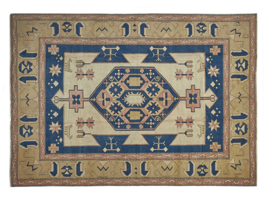 8x11 Rug, Area Rug 8x11, Turkish rug, Oushak Rug 8x11, Coastal decor, Blue, Beige, Rug, Large Turkish rug, Vintage Rug,Living room rug, 9107